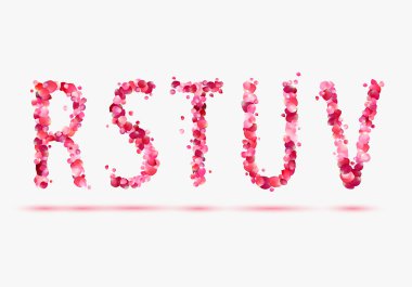 Pembe gül yaprakları alfabesi.