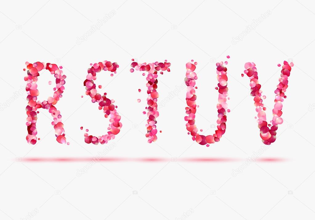 Pink rose petals alphabet.