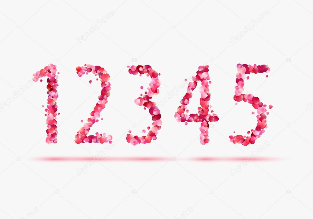 Pink Rose Petals Numeral Figures 1 2 3 4 5 Vector Image By C Ukususha Vector Stock