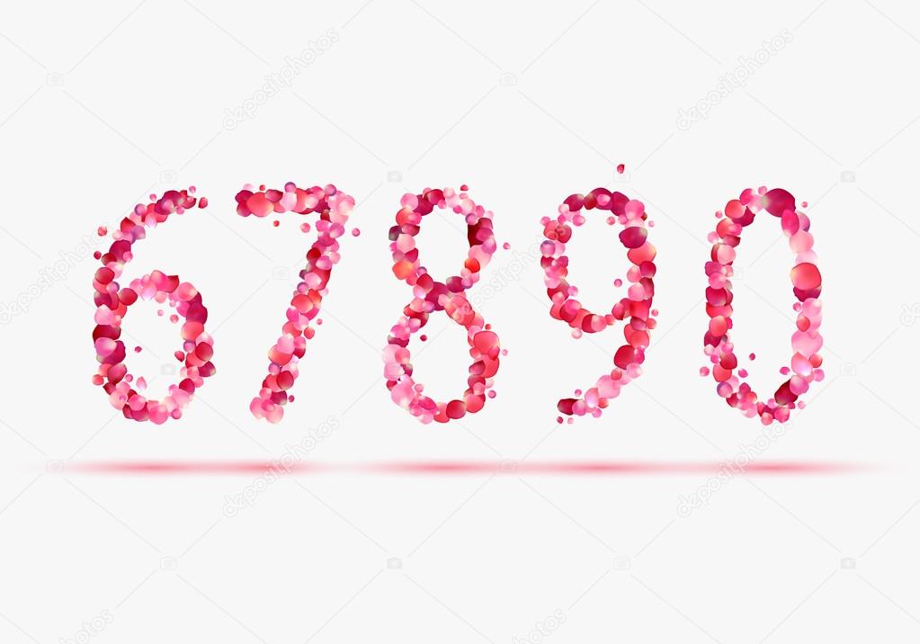 Pink rose petals numeral figures