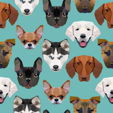 Dikişsiz desen - poligonal kafaları köpekler