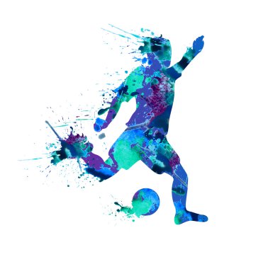 Futbol oyuncusu. Beyaz bir arka plan üzerine sprey boya