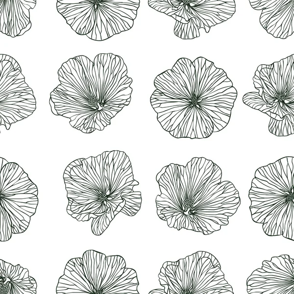 Patrón lineal sin costura - flores de malva — Vector de stock