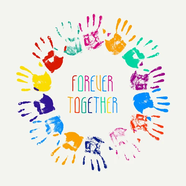 Forever together. Children hand prints — Stock Vector