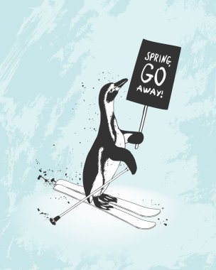 Penguen kayakçı ile bayrak 