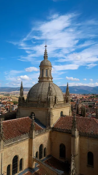 Segovia Španělsko Pohled Kopuli Katedrály Staré Město Segovia Vrcholu Zvonice — Stock fotografie