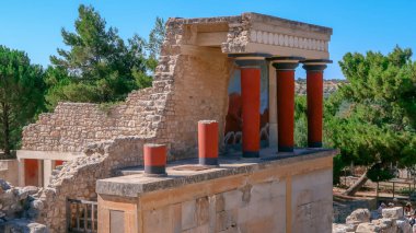 Knossos Sarayı, Girit Adası, Yunanistan. Ünlü Minos sarayı Knossos 'un antik harabelerinin ayrıntıları.