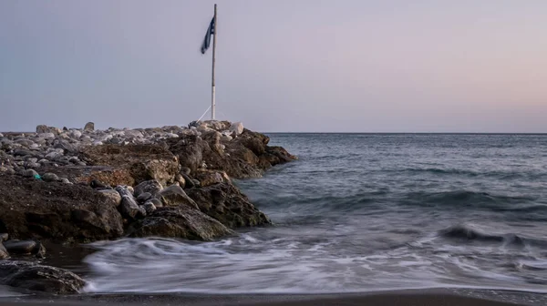 Steinmole Der Küste Mit Meeresküste Und Wellen Keratokampos Kreta — Stockfoto