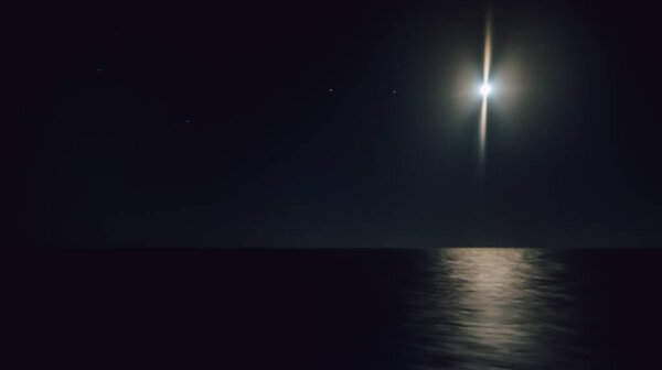 Bright moong reflecting on the sea at night