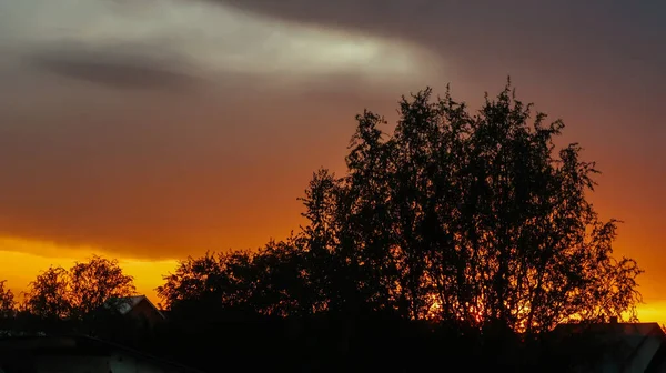 夕暮れ時の強いオレンジ色の火の空 — ストック写真