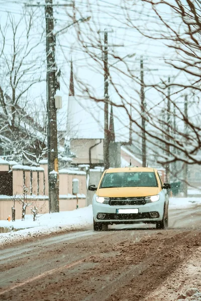Taxi Strada Innevata Durante Inverno — Foto Stock
