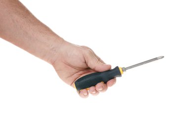 Beyaz arka planda bir tornavida var, tasarımcılar için bir şablon. Kapat.