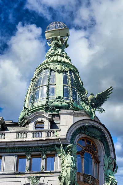 Widok Szczegółów Architektonicznych Słynnego Budynku Singer House Sankt Petersburgu Dom — Zdjęcie stockowe