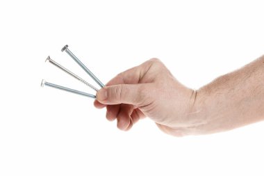 Beyaz arka planda metal vidalar, tasarımcılar için bir şablon..