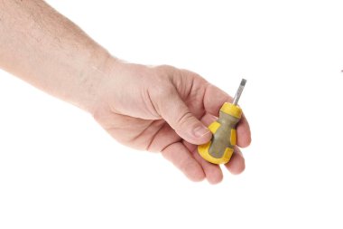 Beyaz arkaplanda bir tornavida var, tasarımcılar için bir şablon..