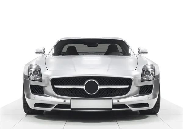 Grey sport car exterior - front view. Isolated on white background