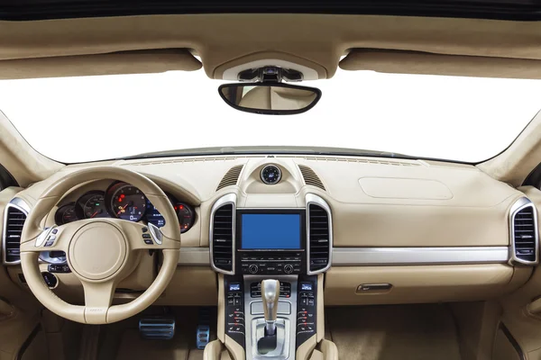 Car interior steering wheel and dashboard — Stock Photo, Image