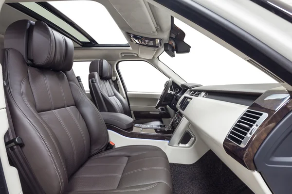 Car interior luxury brown seat and wood decoration — Stock Photo, Image