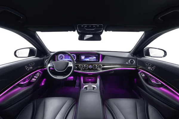 Innenraum Luxus schwarz mit violettem Umgebungslicht Stockbild