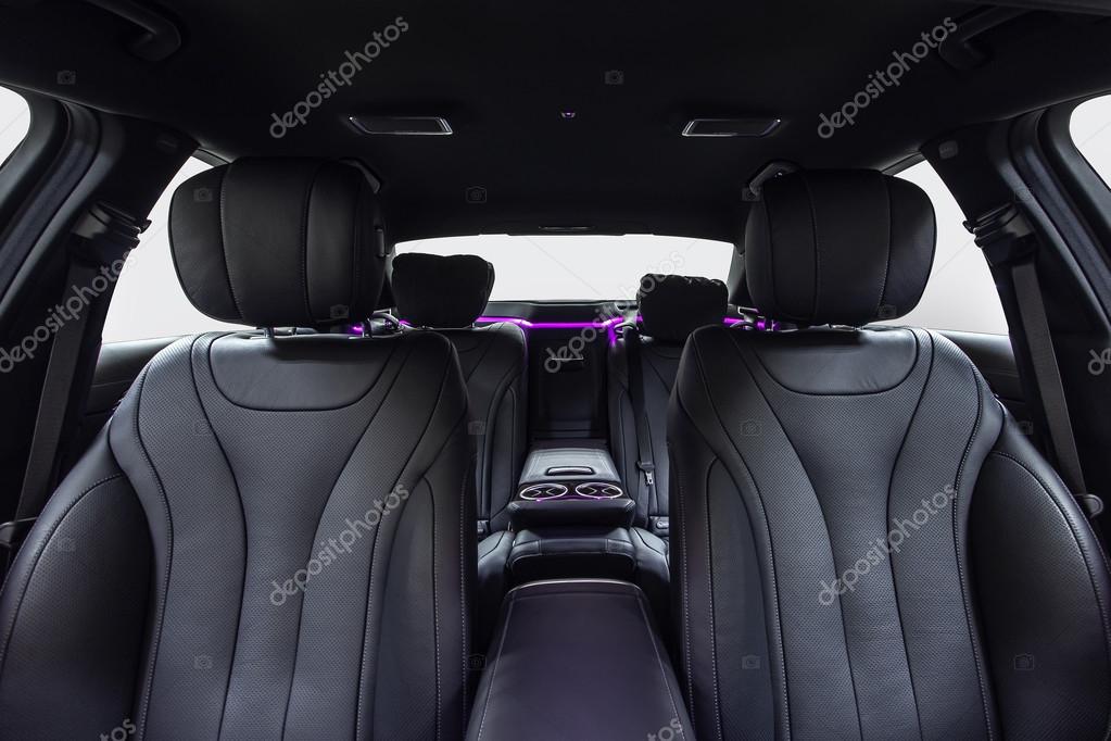 Car Interior Luxury Black With Violet Ambient Light Stock