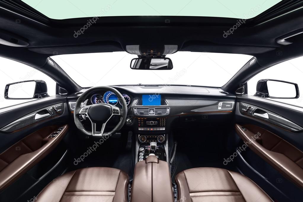 Car interior steering wheel and dashboard