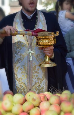 19 Ağustos, 2015 yılında Saint - Petersburg elma dini çalışanlar Apple Kaplıcalar kutsama.