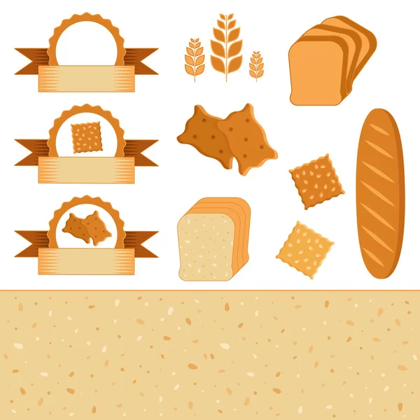 Lebensmittel Set von Symbolen und Etiketten - Elemente für Bäckereien. Vektorsammlung zum Backen — Stockvektor