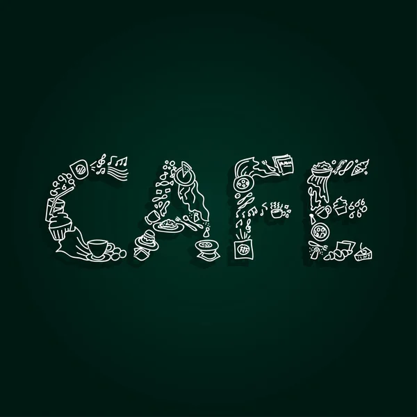 Woord Cafe - belettering in stijl hand getrokken de schets. Vector. — Stockvector