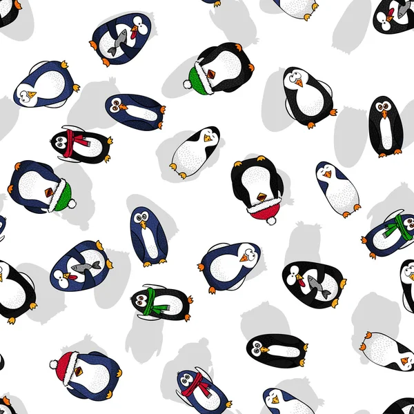 Roliga pingviner-vinter vektor illustration. Tecknad handritad design. — Stock vektor