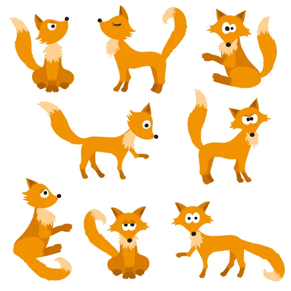 Vector flat foxes set — Stock Vector