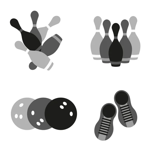 Bowling black flat icons vector set — Stock Vector