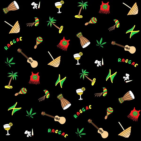 Vector cartoon Jamaica elements background, pattern — Stock Vector