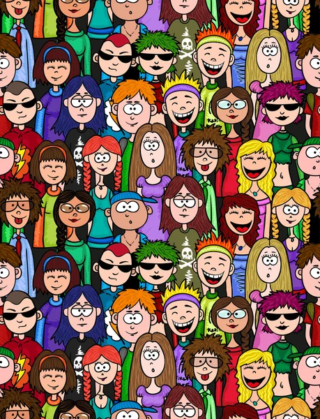 Girls and women crowd - Gaya kartun pola mulus yang 