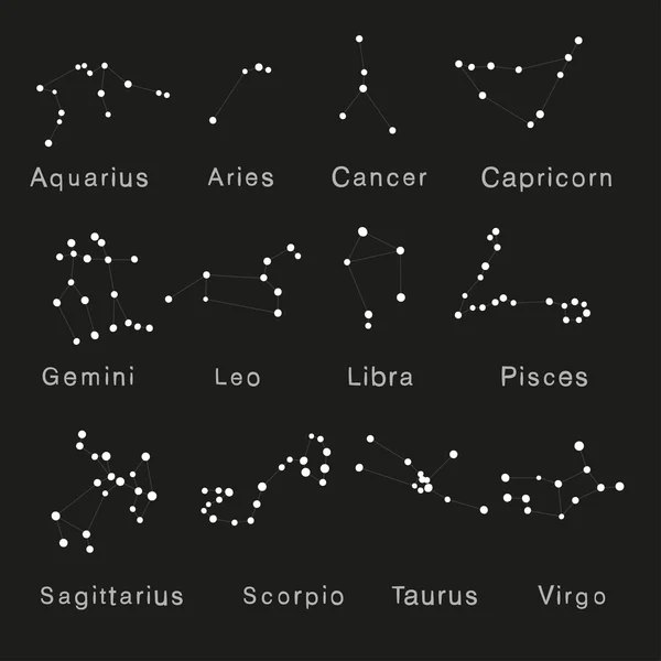 Constelaciones de estrellas del zodíaco establecidas. Colección vectorial . — Vector de stock