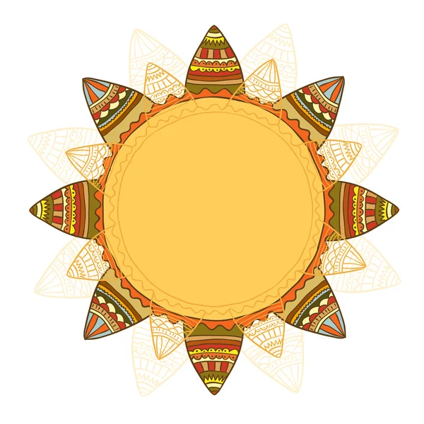 Sonriente sol étnico. Ilustración vectorial, aislada sobre fondo blanco . — Vector de stock