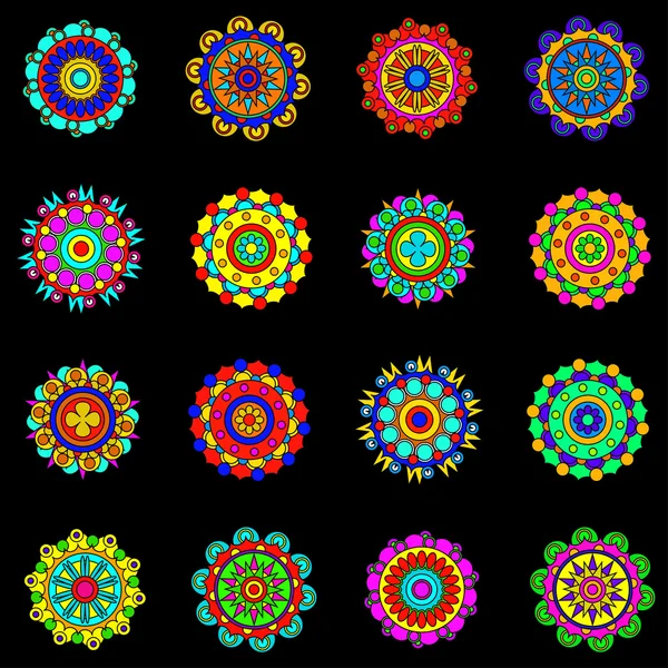 Colorful round mandala set. Mosaic circles collection. Vector. — Stock Vector