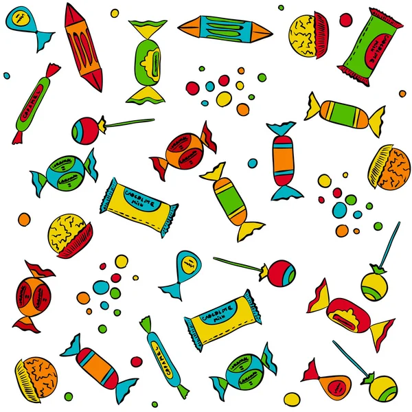 Sweets and candies - cartoon vector pattern — Stock Vector