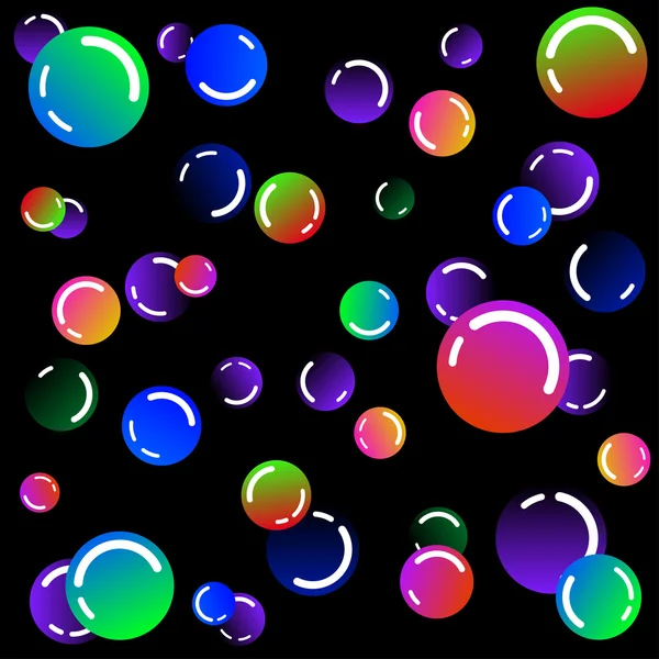 Burbujas de jabón arco iris - patrón vectorial sobre fondo negro — Archivo Imágenes Vectoriales