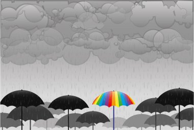 Neşeli renkli şemsiye yağmur hüzünlü gri altında