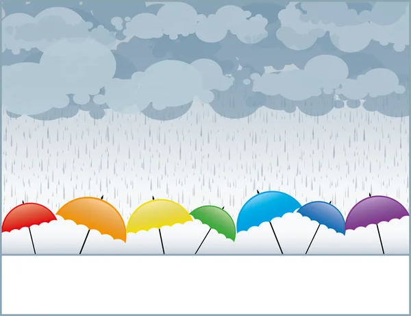 Cheerful multicolored umbrella under rain sad gray — Stock Vector