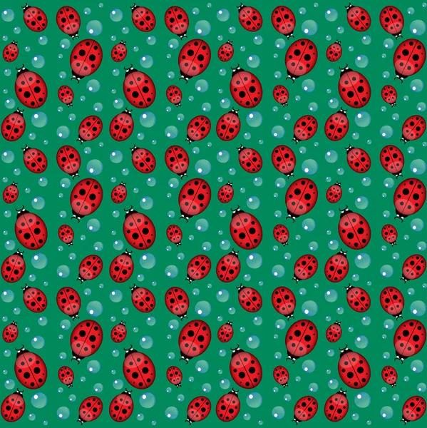 Funny seamless pattern with ladybirds and water drops — Stock Vector