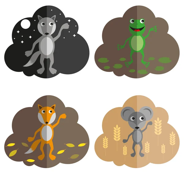 Iconos con animales salvajes, planos — Vector de stock