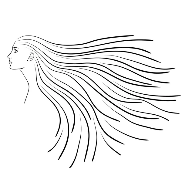 素描数码插画的一个年轻女子的外形与长长的头发 — 图库矢量图片