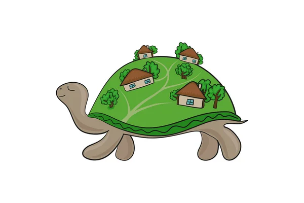 Dorf auf dem Schildkrötenpanzer — Stockvektor