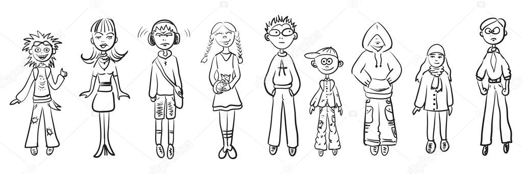 Einfache Skizzen von Menschen - Vektorgrafik: lizenzfreie Grafiken