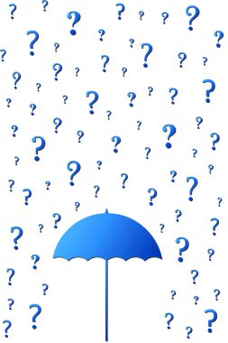 Rain of questions on the open umbrella clipart