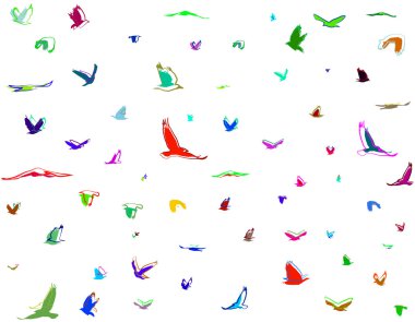 Kuşlar desen dinamik siluetleri