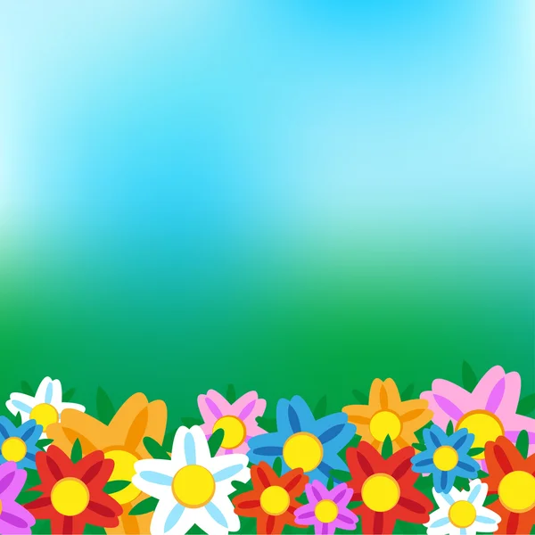 Natur Hintergrund mit Blumen und blauem Himmel verschwimmen — Stockvektor
