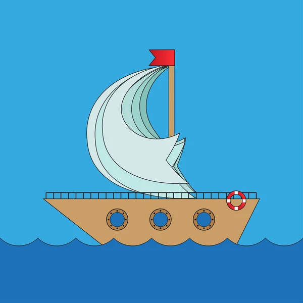 Bateau vecteur de bande dessinée en mer — Image vectorielle