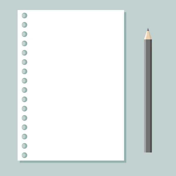 Caderno folha e lápis — Vetor de Stock